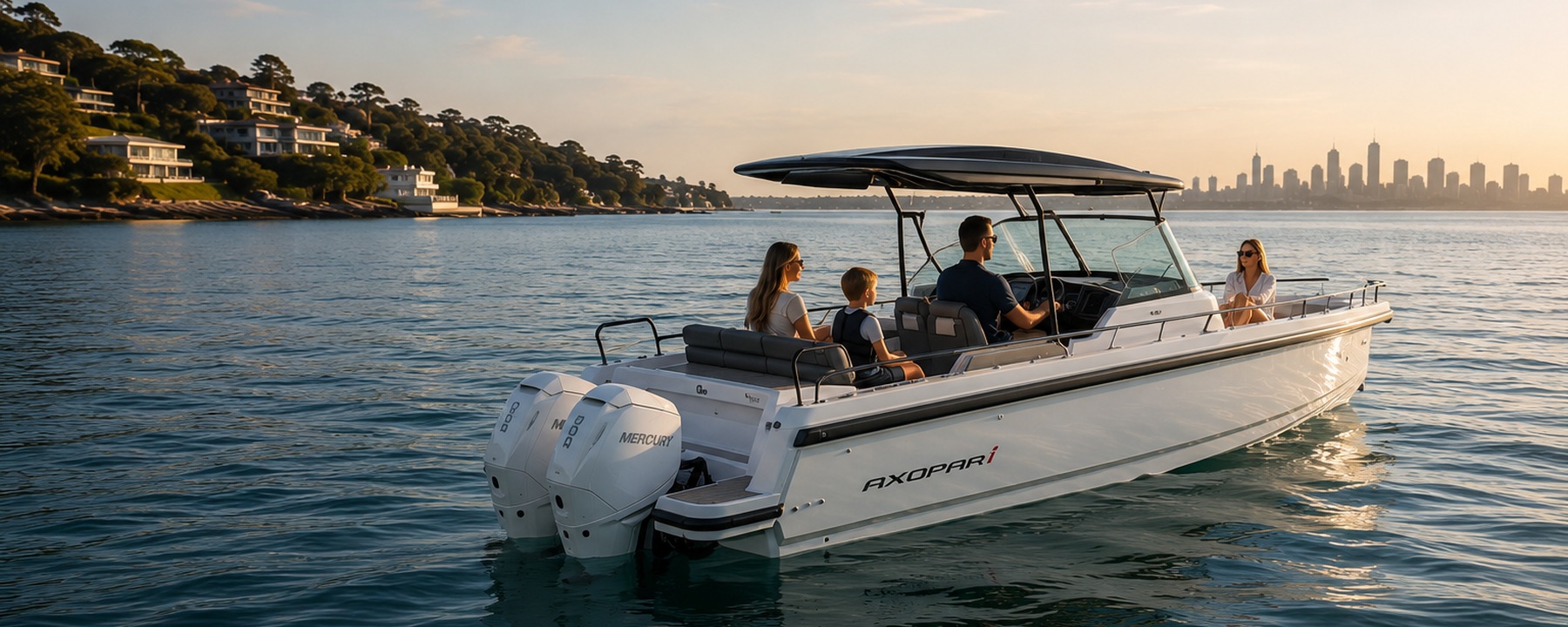 A Robalo R317 and Axopar 37 Sun Top cruising with guests aboard